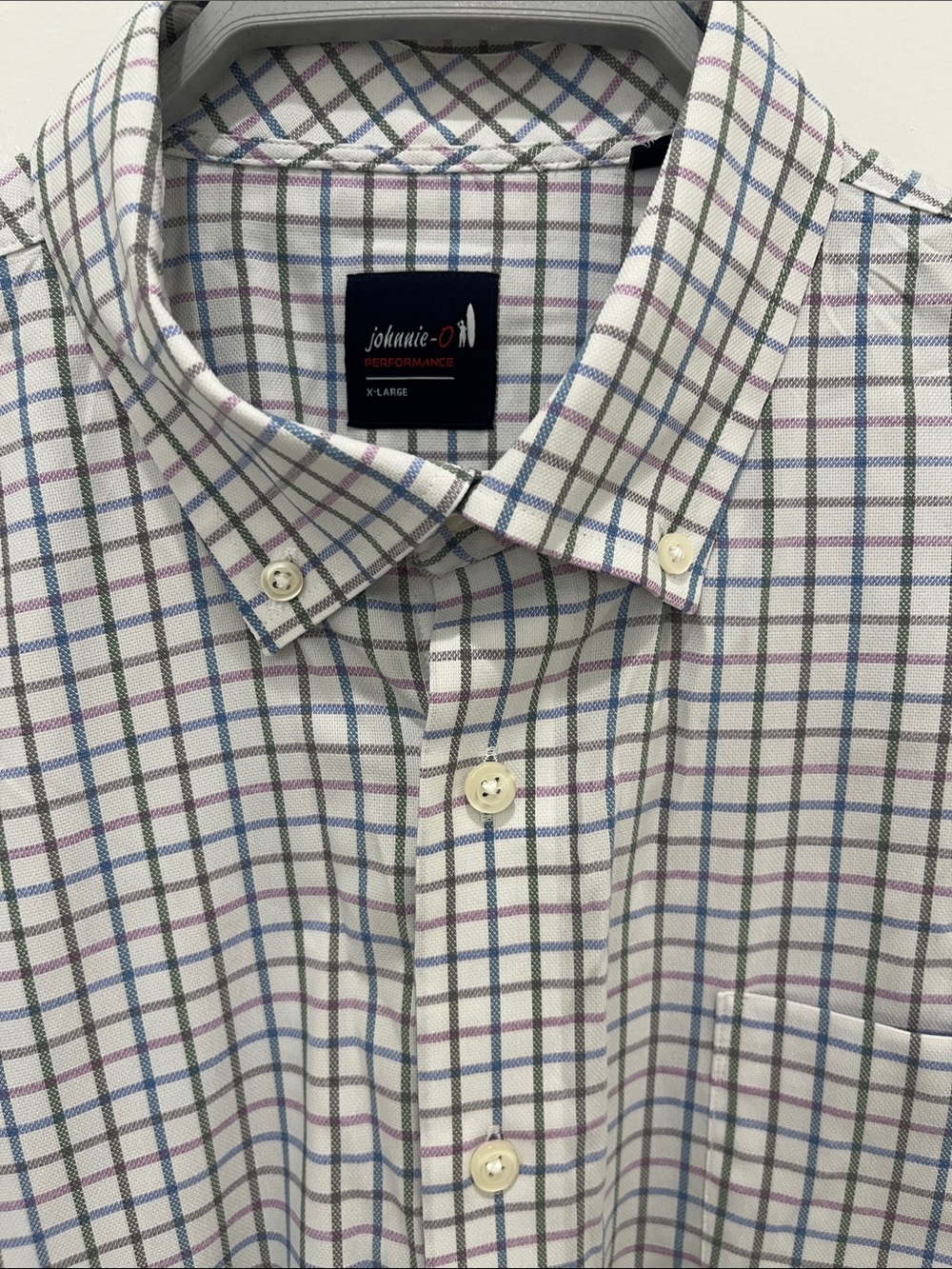 Johnnie-O Biles Performance Button-Down Shirt with Gray, Blue, Purple, Green